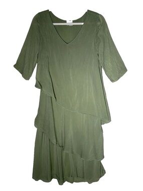 Click By Color Me Cotton M Shift Dress Cupro Rayon Sage Tiered Coastal Lagenlook